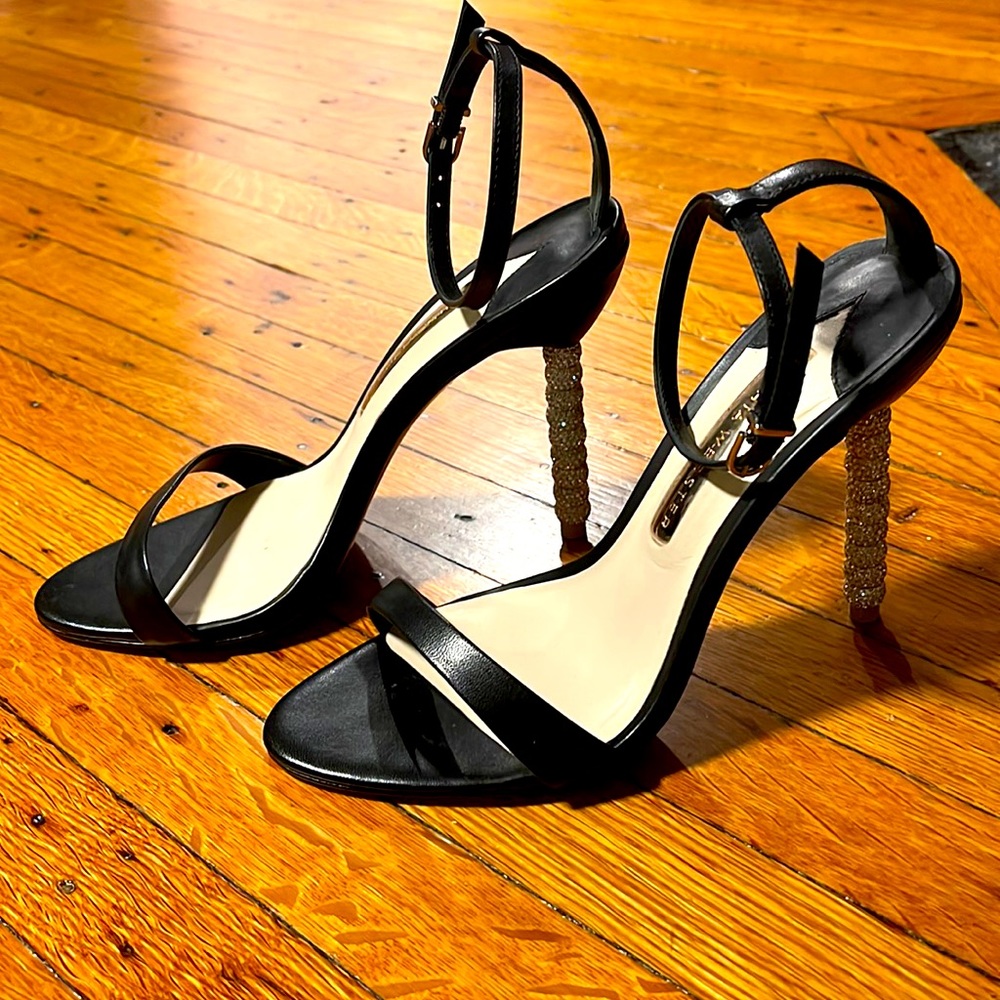 Sophia Webster Black Stilettos with Rhinestone Encrusted Heels